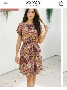 Sozy Mauve Floral Elastic-Waist Mini Dress Heidi dress